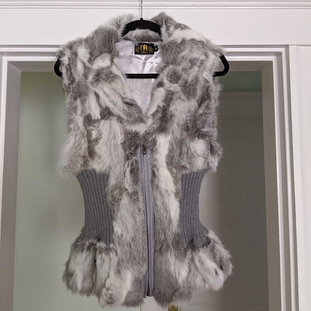 Metric Knits Rabbit Fur Cinched-Waist Vest